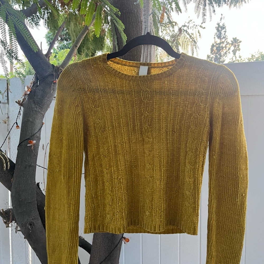 Vintage 90s Lee Mustard Yellow Knit Corduroy Sweater cropped long sleeve top💛🍵